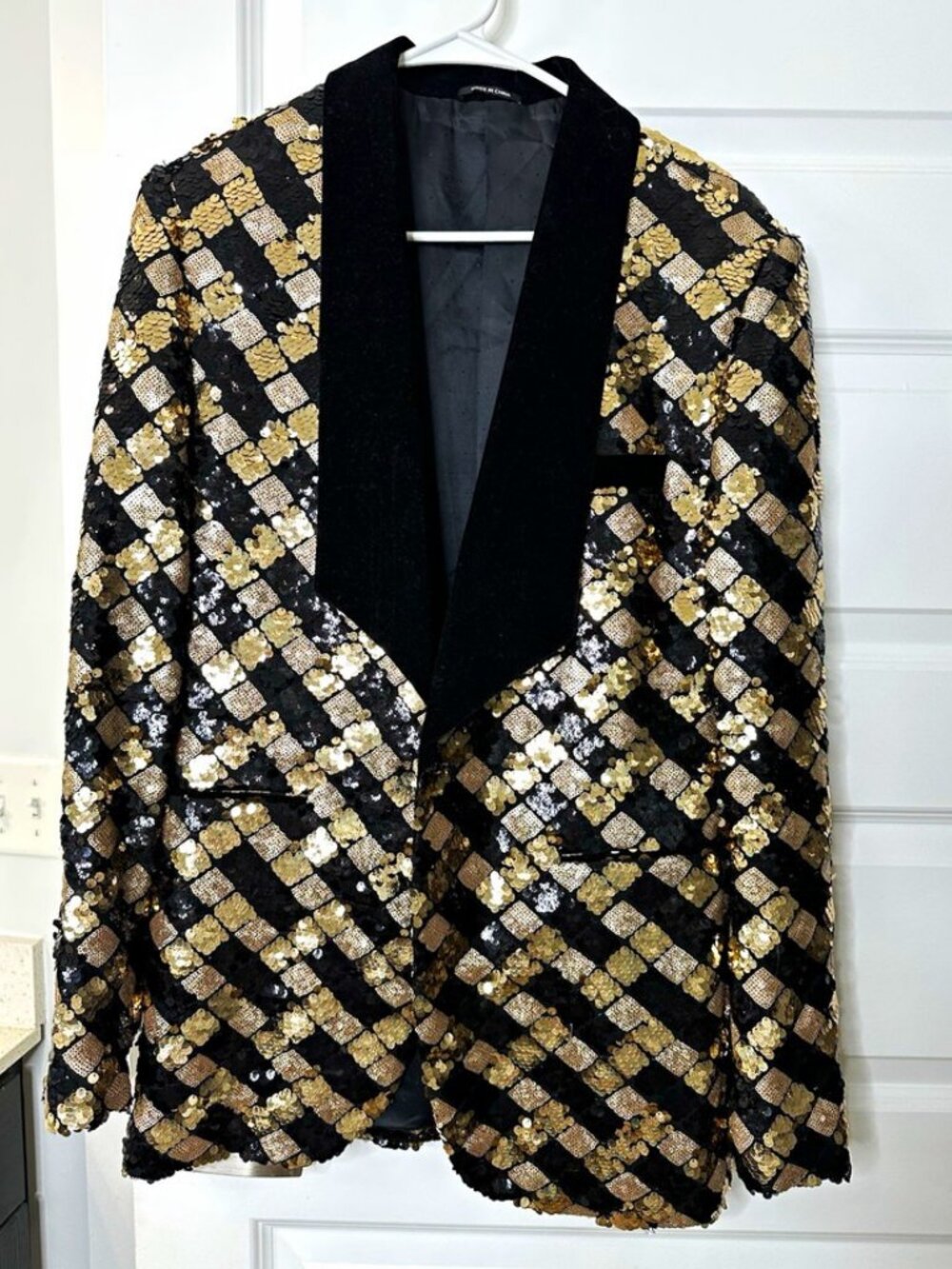 Saint Lorenzo Black Gold Checked Sequin Blazer Button Lined Men's M